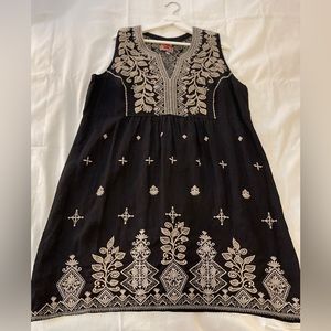 Johnny Was Sz XXL Black w Tan Embroidery Linen Sleeveless Shift Tunic / Dress